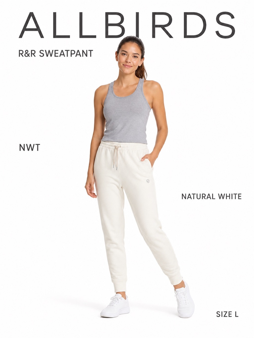Allbirds R&R Natural White French Terry Sweatpants Joggers Size L NWT